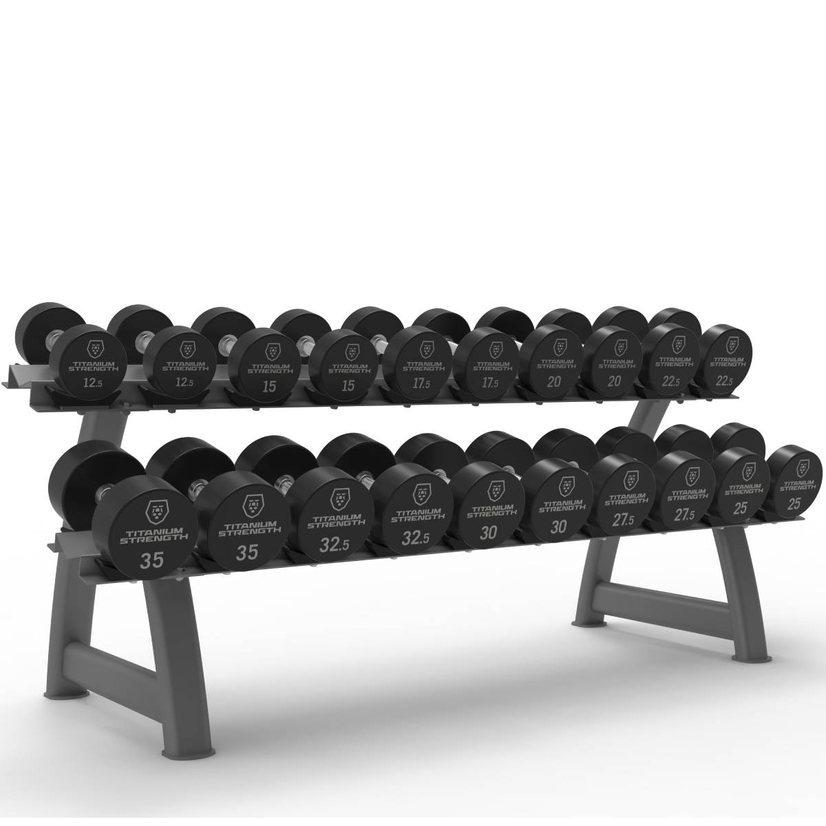 Set d’Haltères Ronds Pro PU 12,5–35 kg + Rack