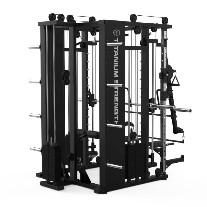 MULTIPOWER - MACHINE SMITH AVEC DOUBLE POULIE + RACK + POULIE HAUTE ET BASSE + 270 KG DE PLAQUES INCLUSES B300