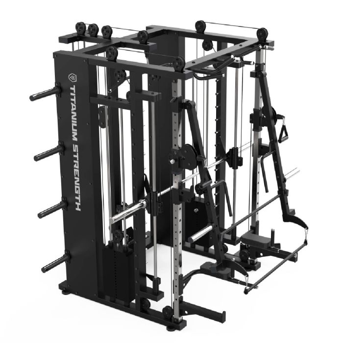 MULTIPOWER - MACHINE SMITH AVEC DOUBLE POULIE + RACK + POULIE HAUTE ET BASSE + 270 KG DE PLAQUES INCLUSES B300