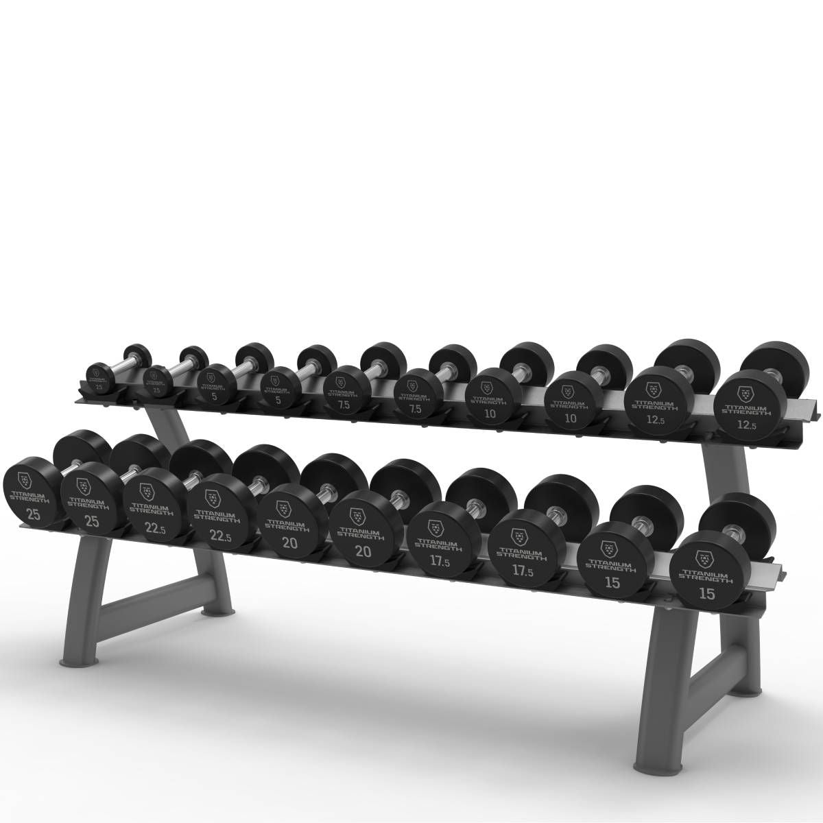 Set de Mancuernas Redondas Pro PU 2,5–25 kg + Rack