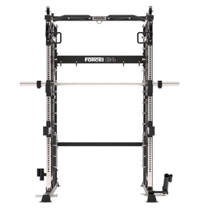 G4 All-In-One Trainer: Rack, Smith Machine et Double Poulie + 154 kg de Poids Inclus