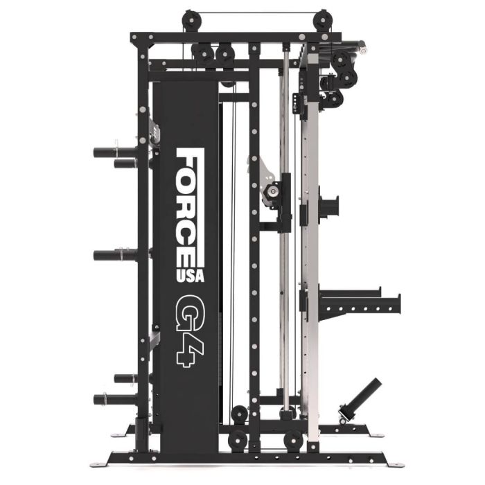 G4 All-In-One Trainer: Rack, Smith Machine et Double Poulie + 154 kg de Poids Inclus