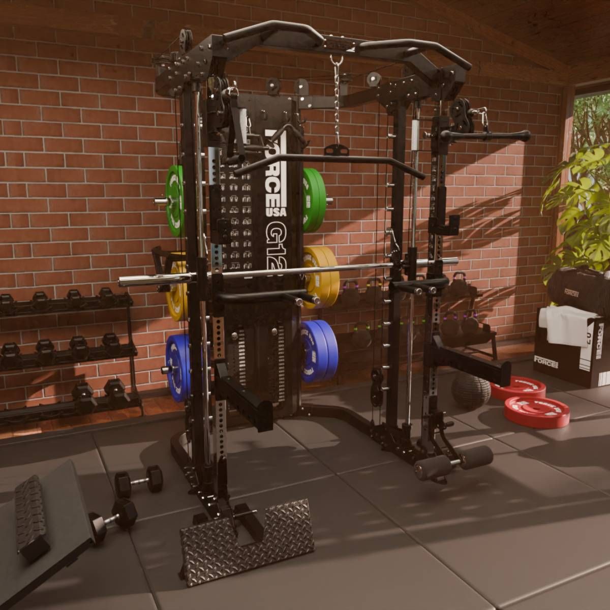 G12™ V2 All-In-One Trainer - Double Poulie (2 x 100 kg), Machine Smith, Rack et Presse pour les Jambes
