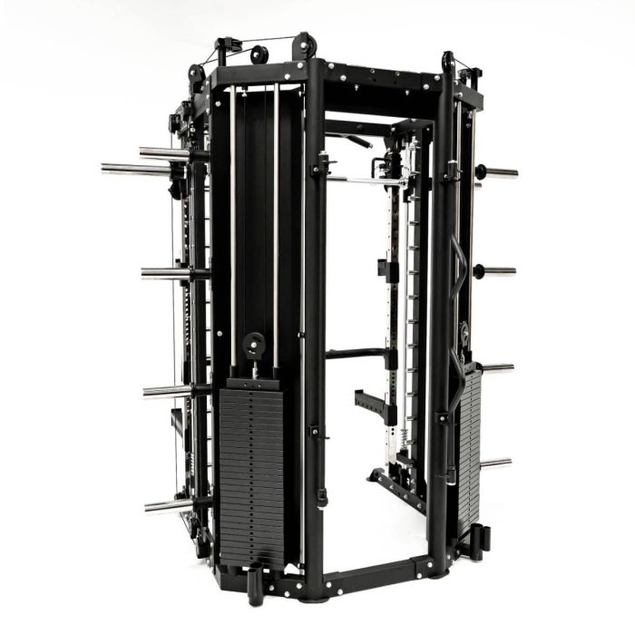 G15® All-In-One Trainer - Smith Machine, Rack + Double Poulie (Rapport de Câbles 2:1 et 4:1) + 260 Kg de Plaques Incluses