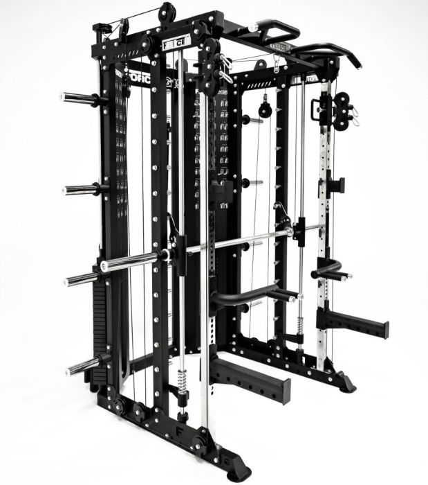 G15® All-In-One Trainer - Smith Machine, Rack + Double Poulie (Rapport de Câbles 2:1 et 4:1) + 260 Kg de Plaques Incluses