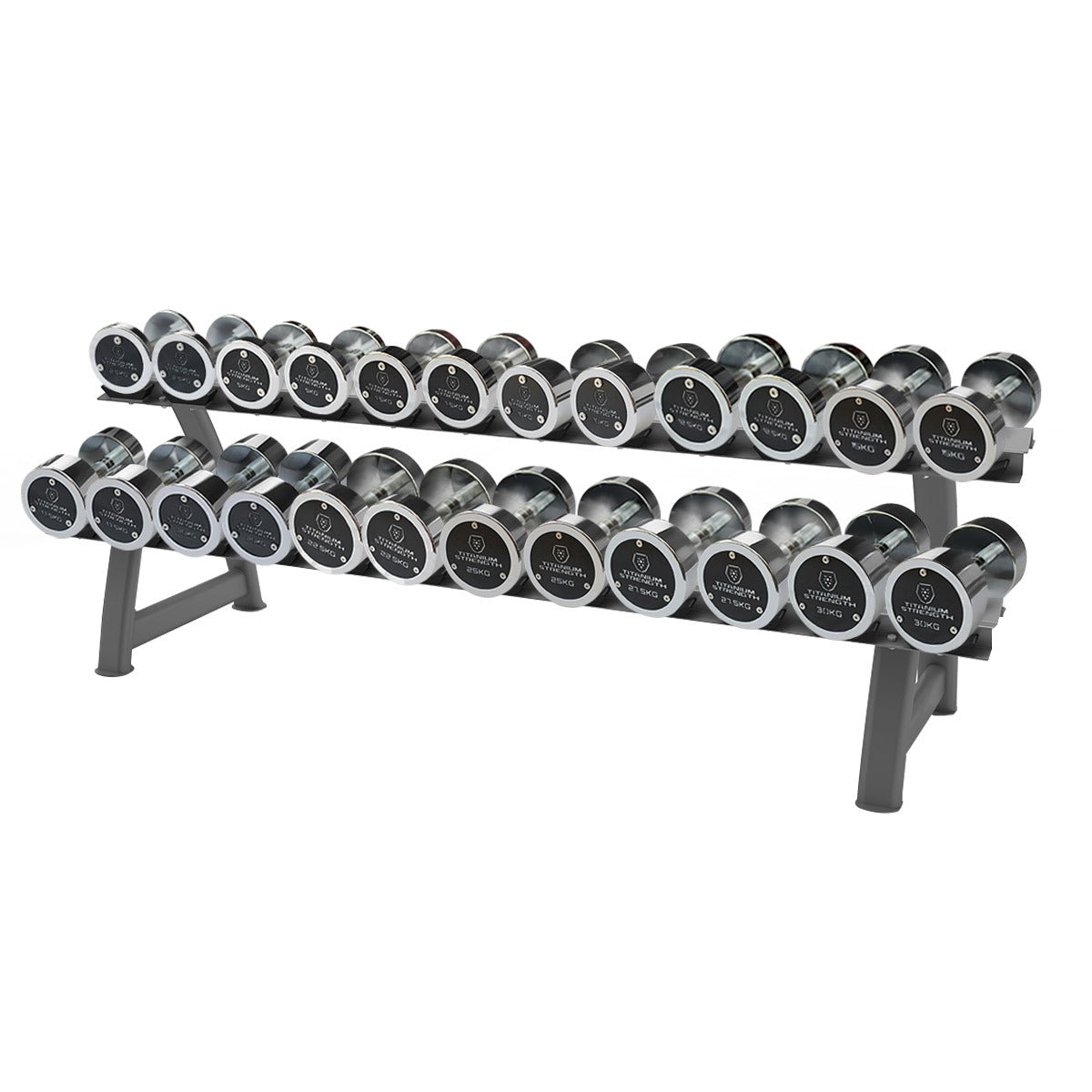 Set d’Haltères Chromées 2,5–30 kg (12 paires) + Rack