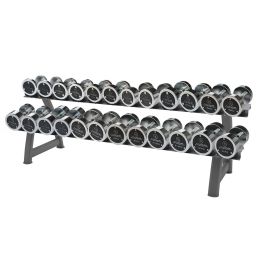 Set d’Haltères Chromées 2,5–30 kg (12 paires) + Rack