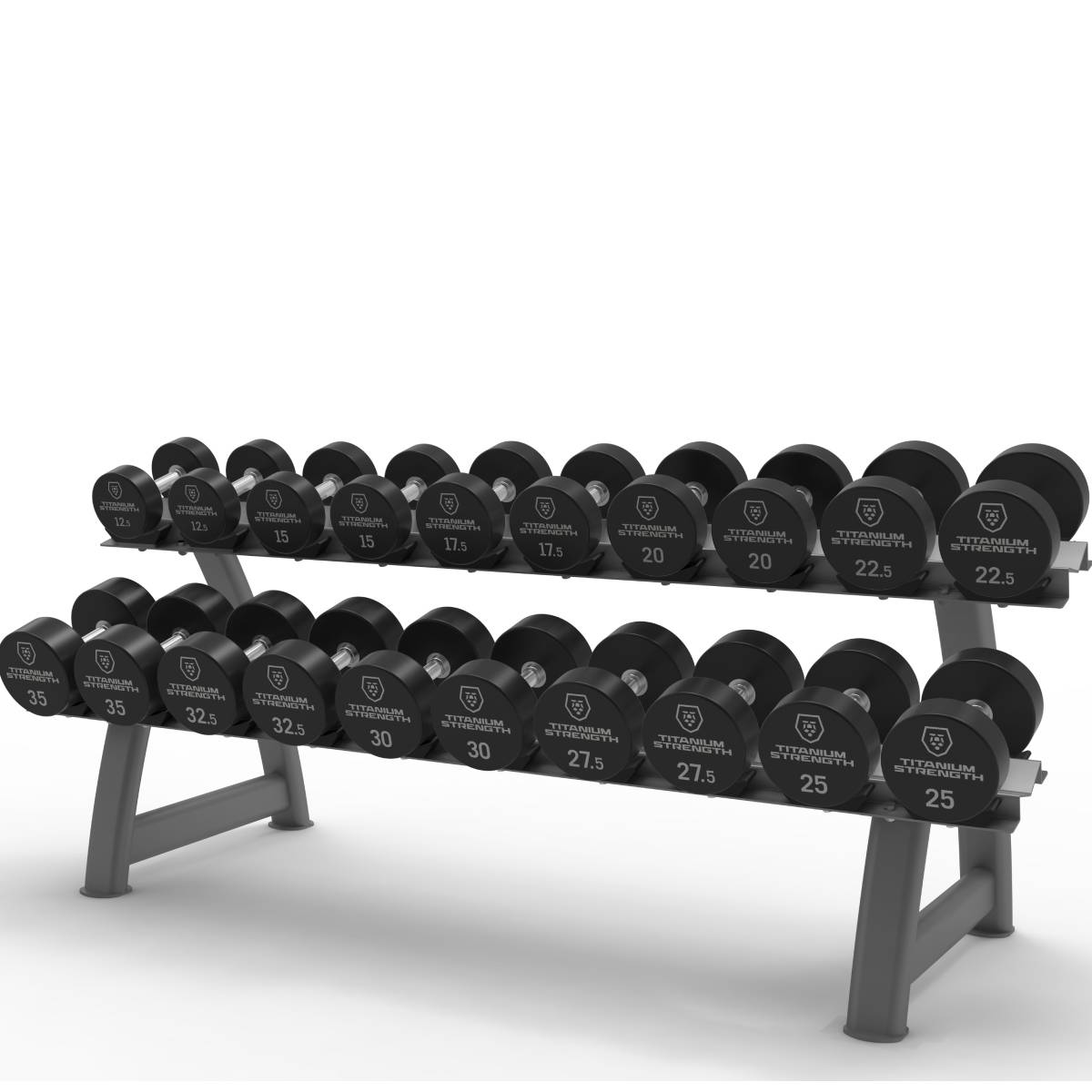 Set d’Haltères Ronds Pro PU 12,5–35 kg + Rack