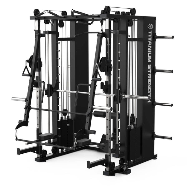MULTIPOWER - MACHINE SMITH AVEC DOUBLE POULIE + RACK + POULIE HAUTE ET BASSE + 270 KG DE PLAQUES INCLUSES B300