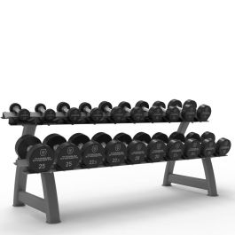 Set de Mancuernas Redondas Pro PU 2,5–25 kg + Rack