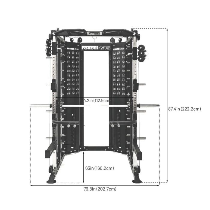 G15® All-In-One Trainer - Smith Machine, Rack + Double Poulie (Rapport de Câbles 2:1 et 4:1) + 260 Kg de Plaques Incluses