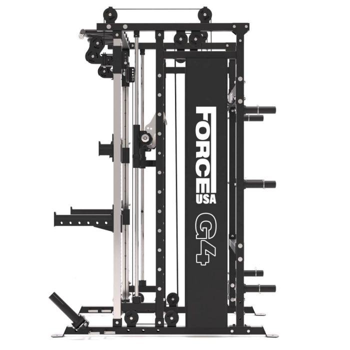 G4 All-In-One Trainer: Rack, Smith Machine et Double Poulie + 154 kg de Poids Inclus