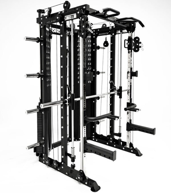 G15® All-In-One Trainer - Smith Machine, Rack + Double Poulie (Rapport de Câbles 2:1 et 4:1) + 260 Kg de Plaques Incluses